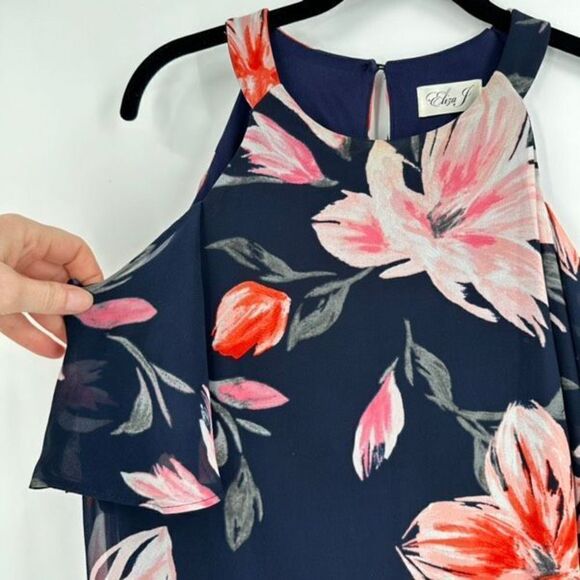 Eliza J Womens Floral Lined Chiffon Cold Shoulder‎ Shift Dress Black Pink Size 6 - Picture 5 of 14